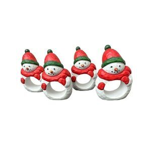 4 Ceramic Hand Painted Snowman Christmas Holiday Napkin Holders